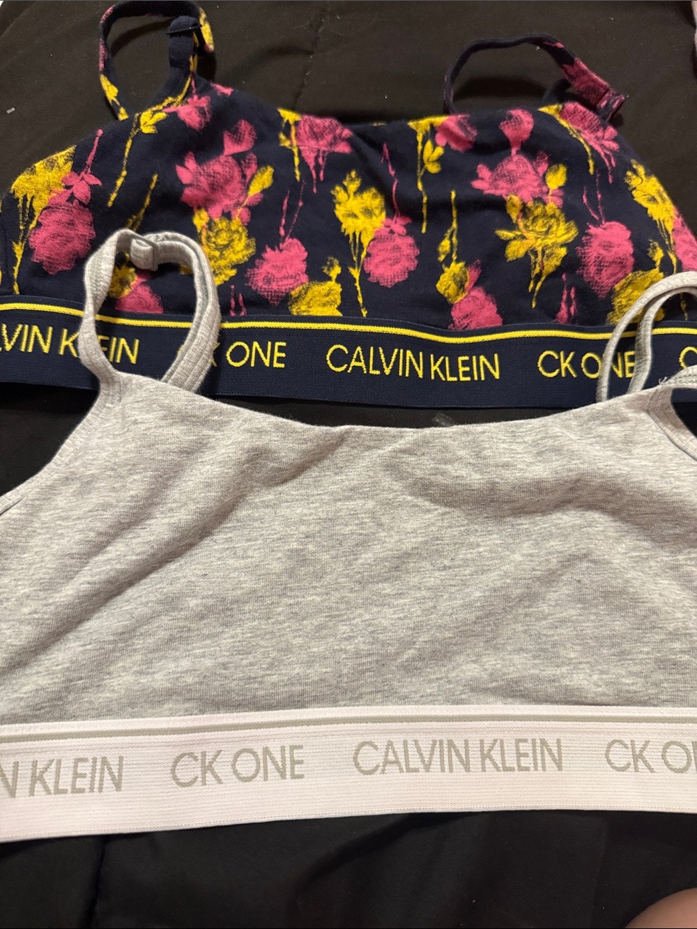Calvin Klein Navy Floral & Heather Gray Bralette Set